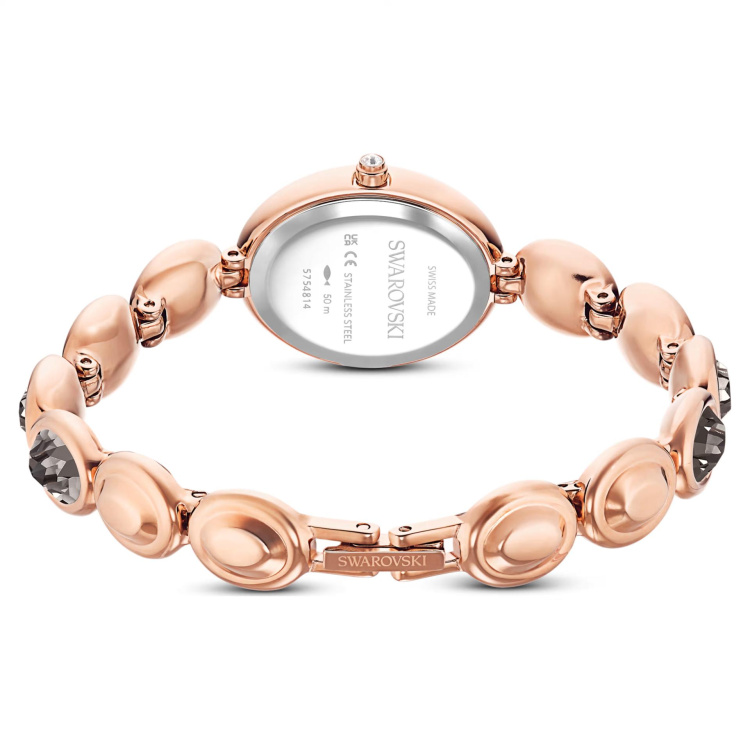 Imber oval watch Swiss Made, Metal bracelet, Black, Rose gold-tone finish